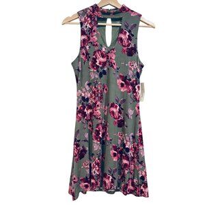 Francesca's Collections Alya Dress Pink Floral Dark Olive Green Size Small Women